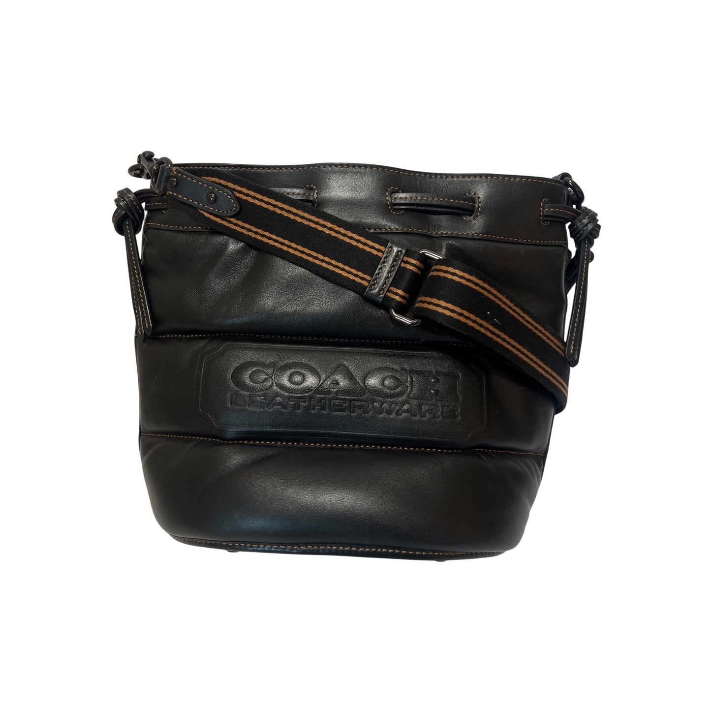 Coach Rare Black Leather Field Buckegt Bag with Quilting and Coach Badge J2177-C6955