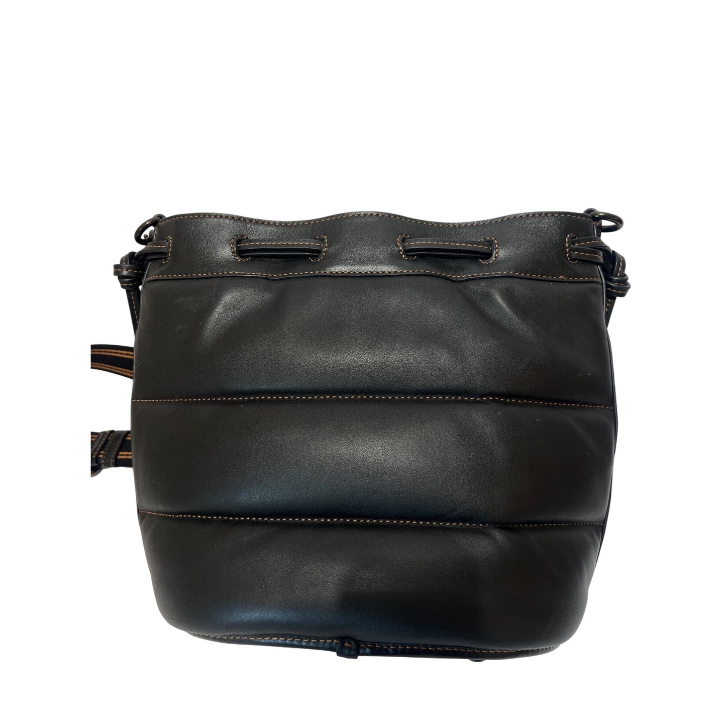 Coach Rare Black Leather Field Buckegt Bag with Quilting and Coach Badge J2177-C6955
