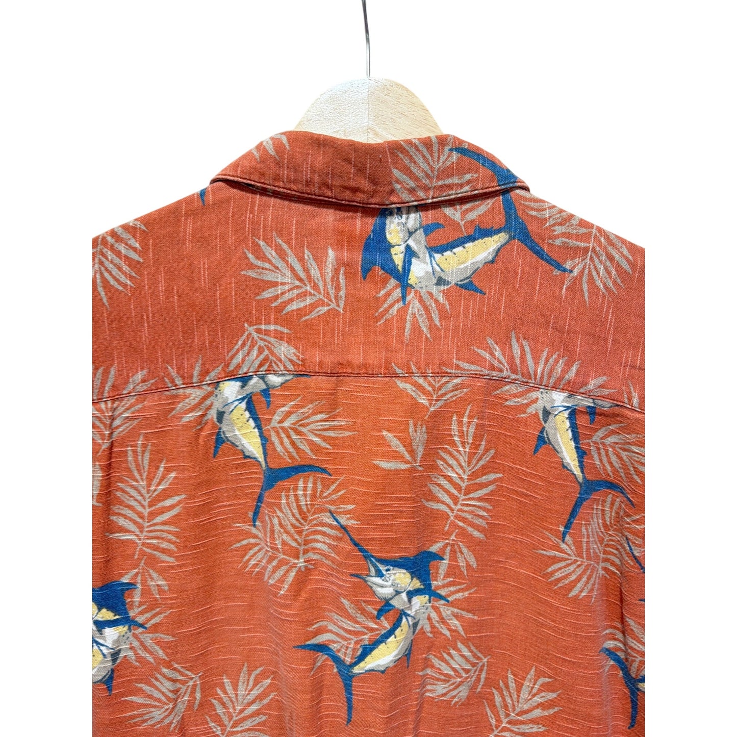 Columbia Marlin Fish & Palm Tree Hawaiian Shirt L 100% Cotton Orange