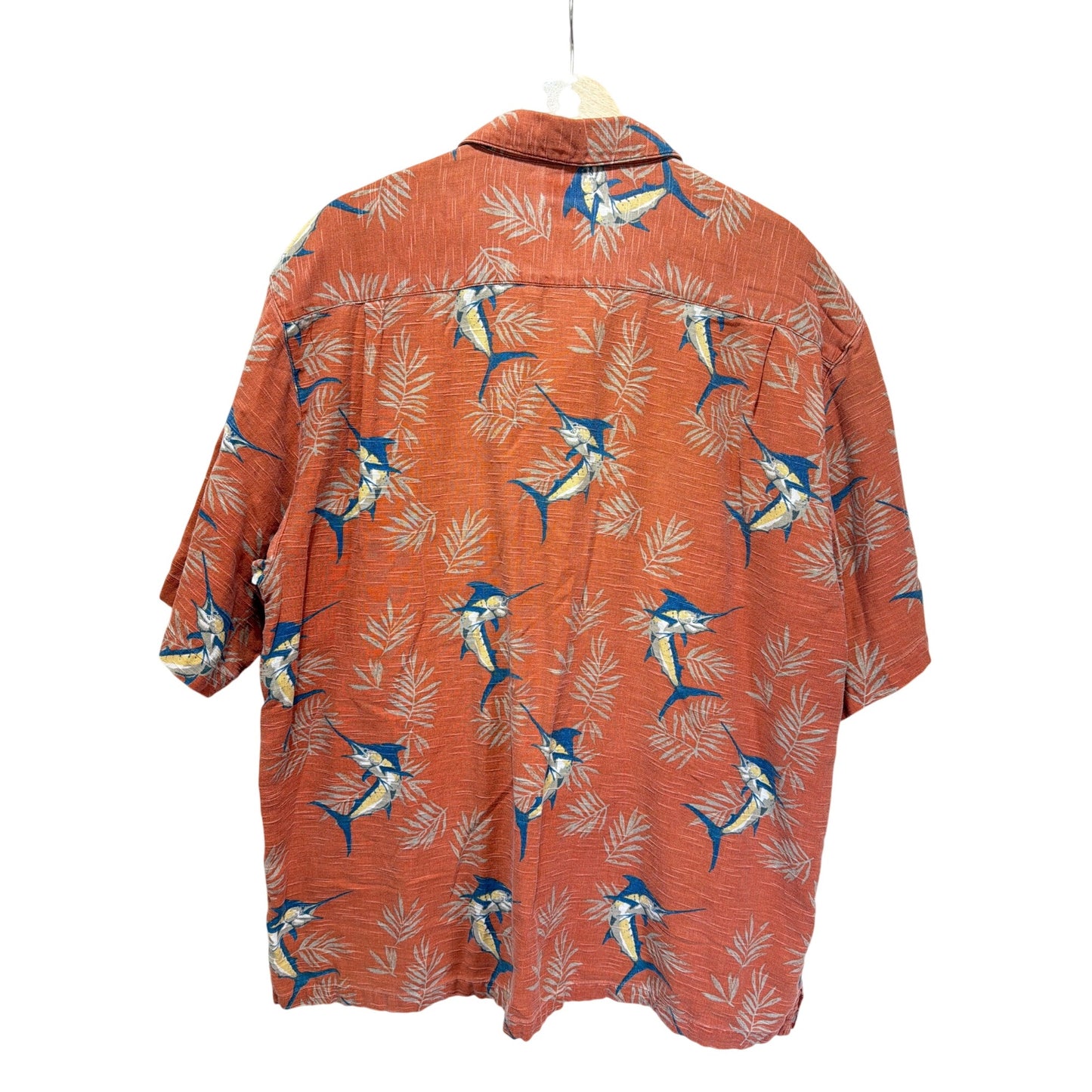 Columbia Marlin Fish & Palm Tree Hawaiian Shirt L 100% Cotton Orange