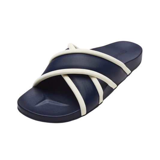 OluKai Ani Slide Sandals Mood Indigo/White Sand Non-Marking Wet Grip Rubber Outsole