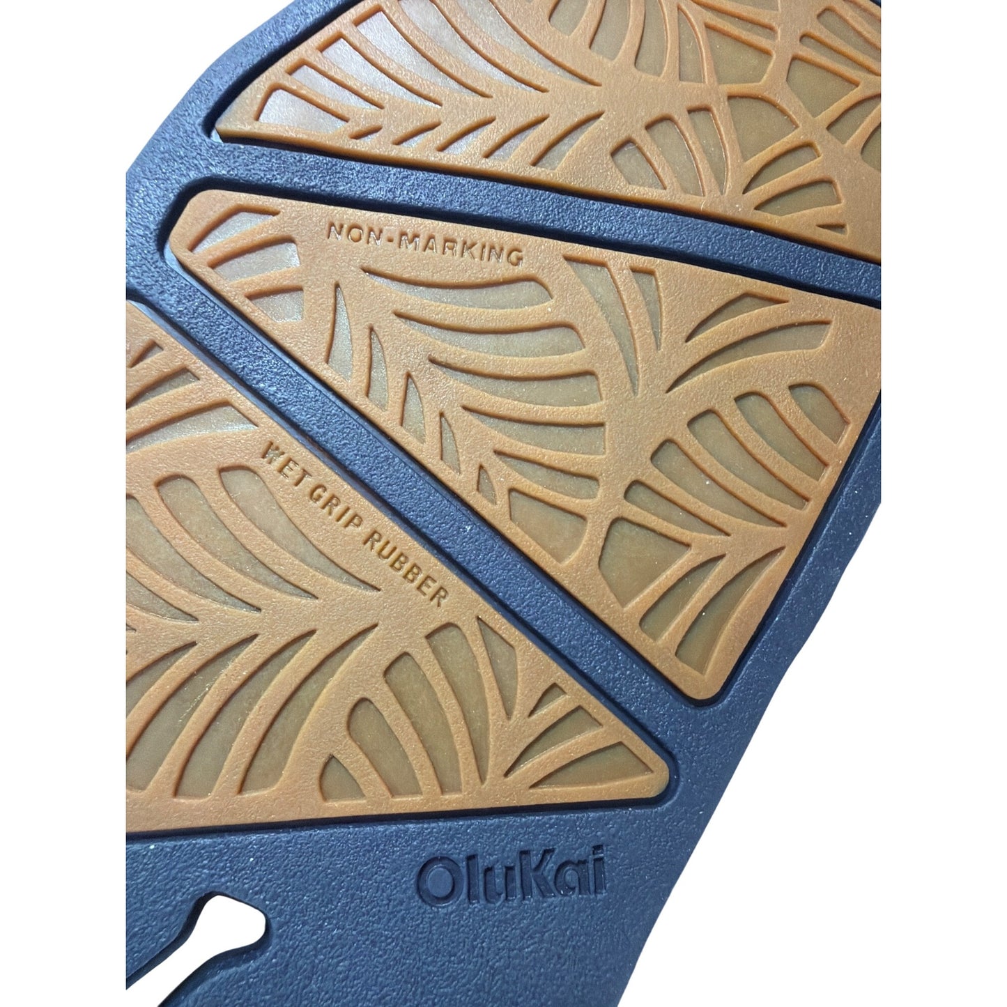 OluKai Ani Slide Sandals Mood Indigo/White Sand Non-Marking Wet Grip Rubber Outsole