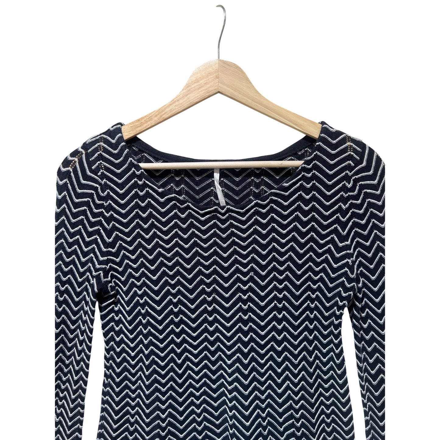 Free People Black and White Knit Chevron Pattern Flared Sleeve Tunic Dress  Womens XS