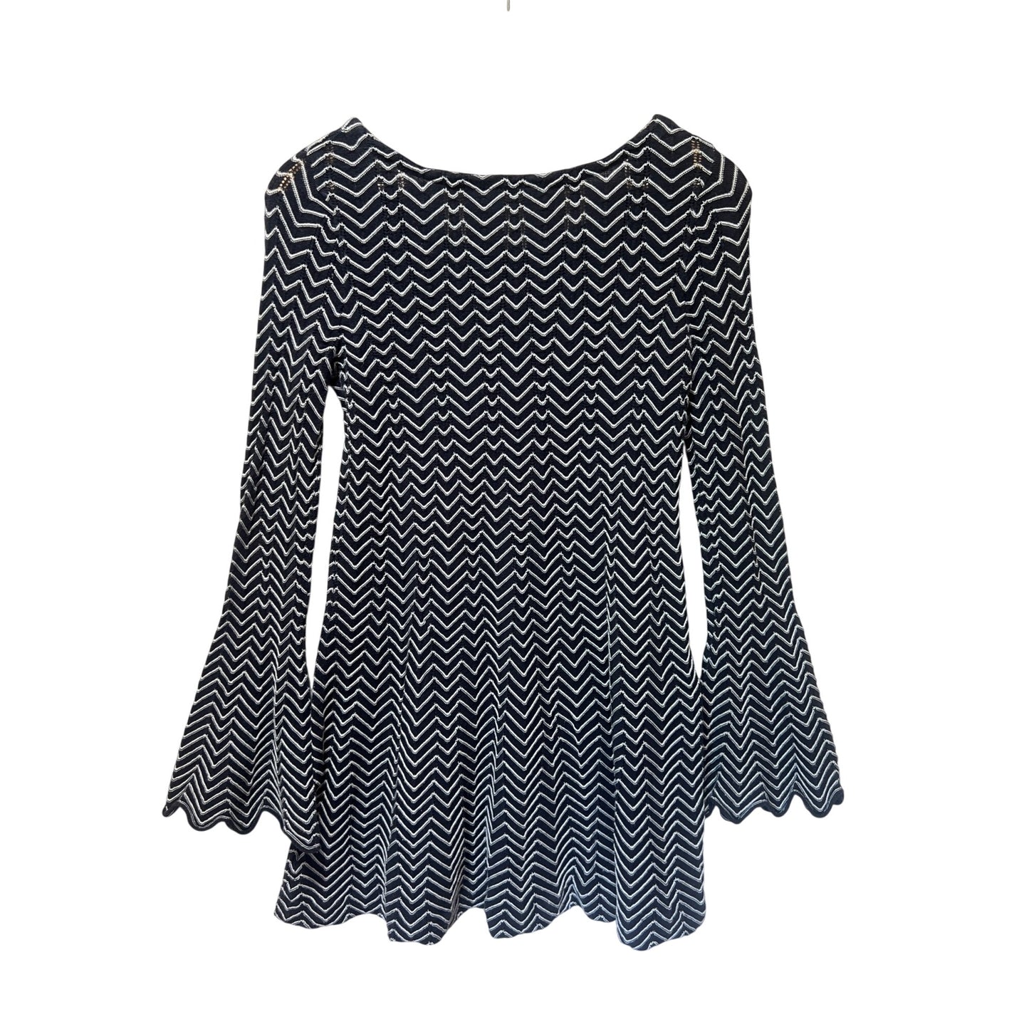 Free People Black and White Knit Chevron Pattern Flared Sleeve Tunic Dress  Womens XS