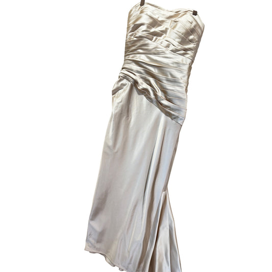 Niteline Vintage 90's Champagne Metallic Satin Strapless Gown Ruched Bodice Elegant Evening Wear