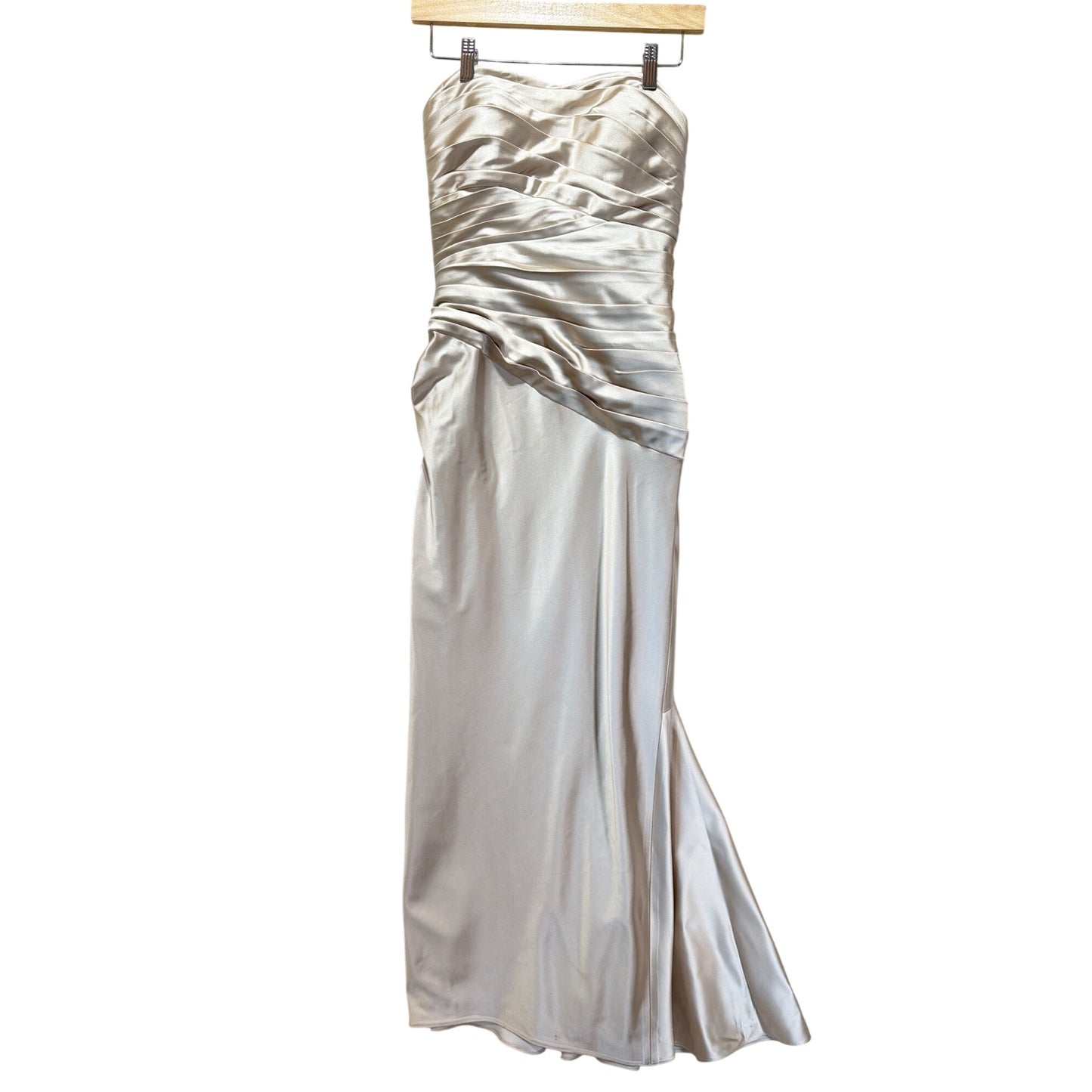 Niteline Vintage 90's Champagne Metallic Satin Strapless Gown Ruched Bodice Elegant Evening Wear