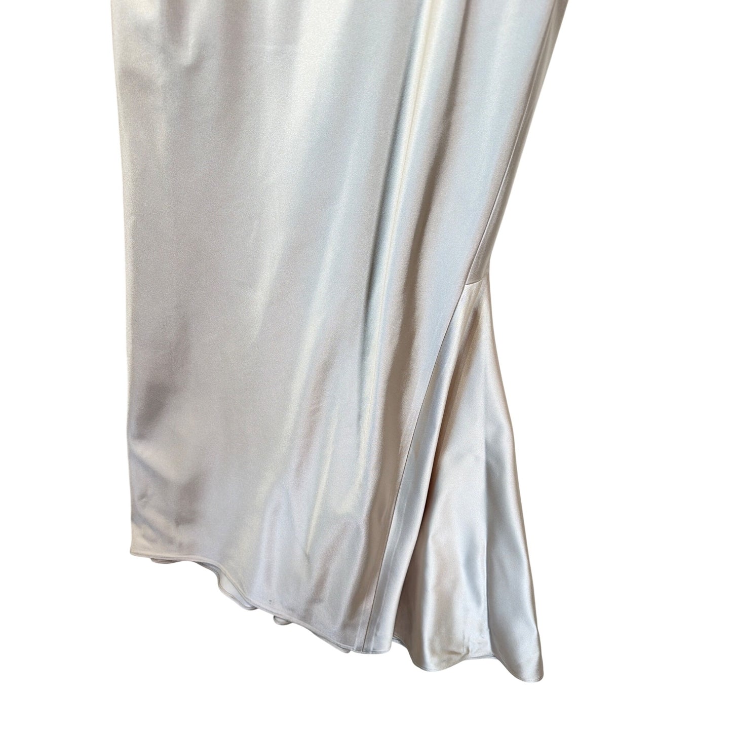 Niteline Vintage 90's Champagne Metallic Satin Strapless Gown Ruched Bodice Elegant Evening Wear