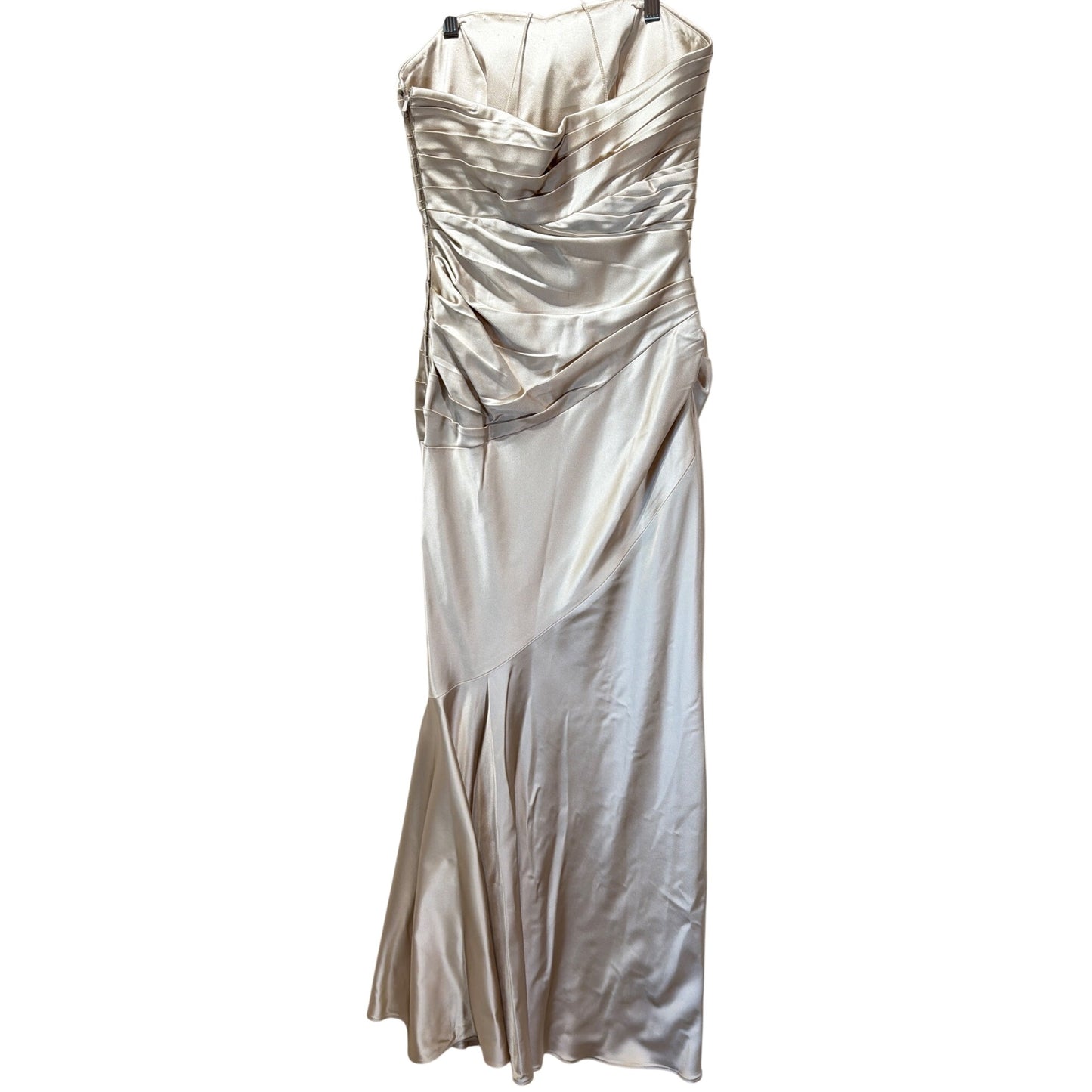 Niteline Vintage 90's Champagne Metallic Satin Strapless Gown Ruched Bodice Elegant Evening Wear