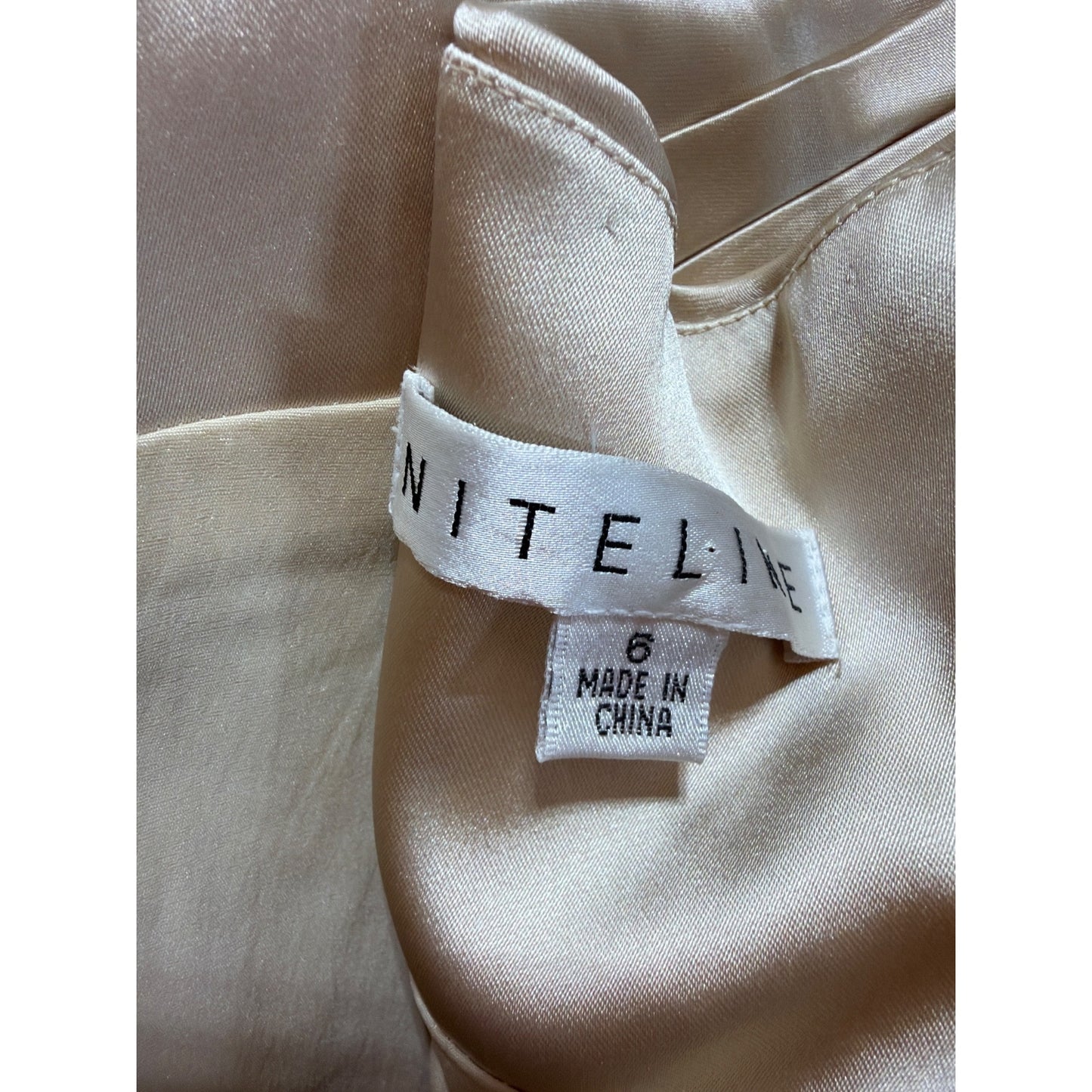 Niteline Vintage 90's Champagne Metallic Satin Strapless Gown Ruched Bodice Elegant Evening Wear