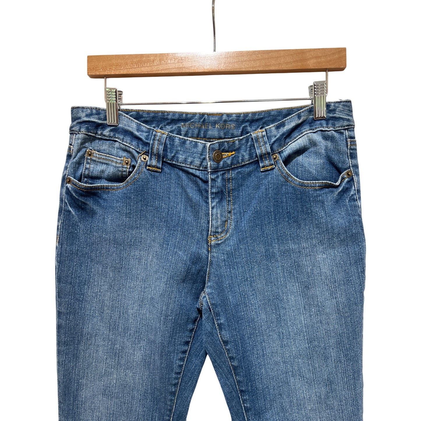 Michael Kors Womens Blue Embellished Pocket Bootcut Jeans Size 6