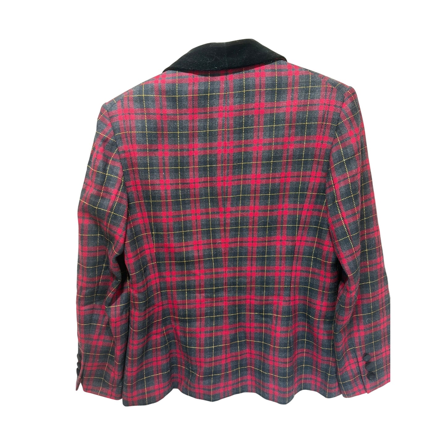 Kasper & Company Vintage 90s Red Tartan Plaid Blazer With Black Velvet Collar & Button Front