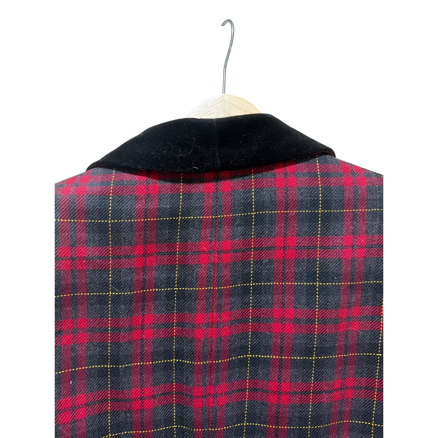 Kasper & Company Vintage 90s Red Tartan Plaid Blazer With Black Velvet Collar & Button Front