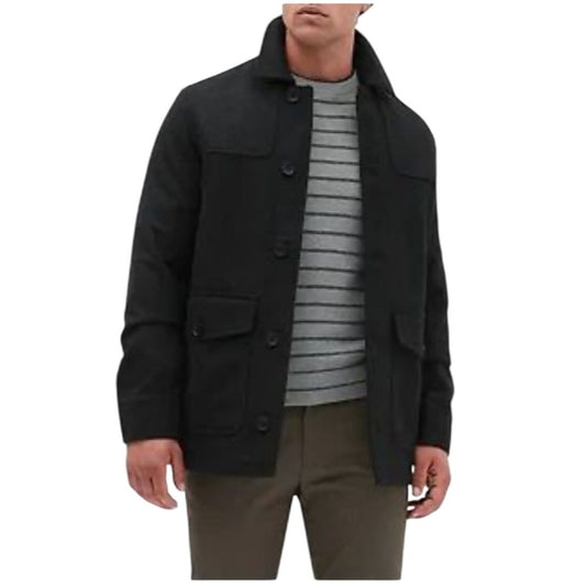 Banana Republic Mens Black Wool-Blend Button-Up Jacket With Pockets Size S