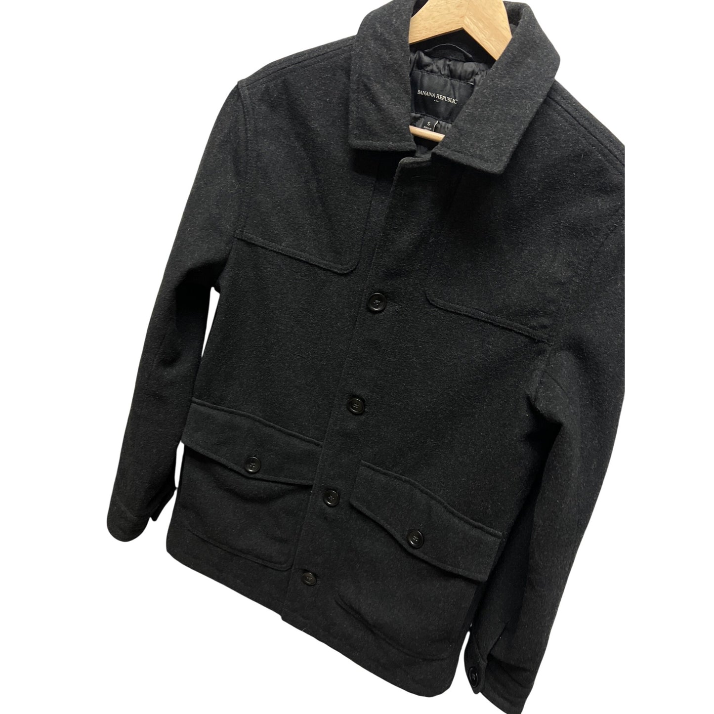 Banana Republic Mens Black Wool-Blend Button-Up Jacket With Pockets Size S