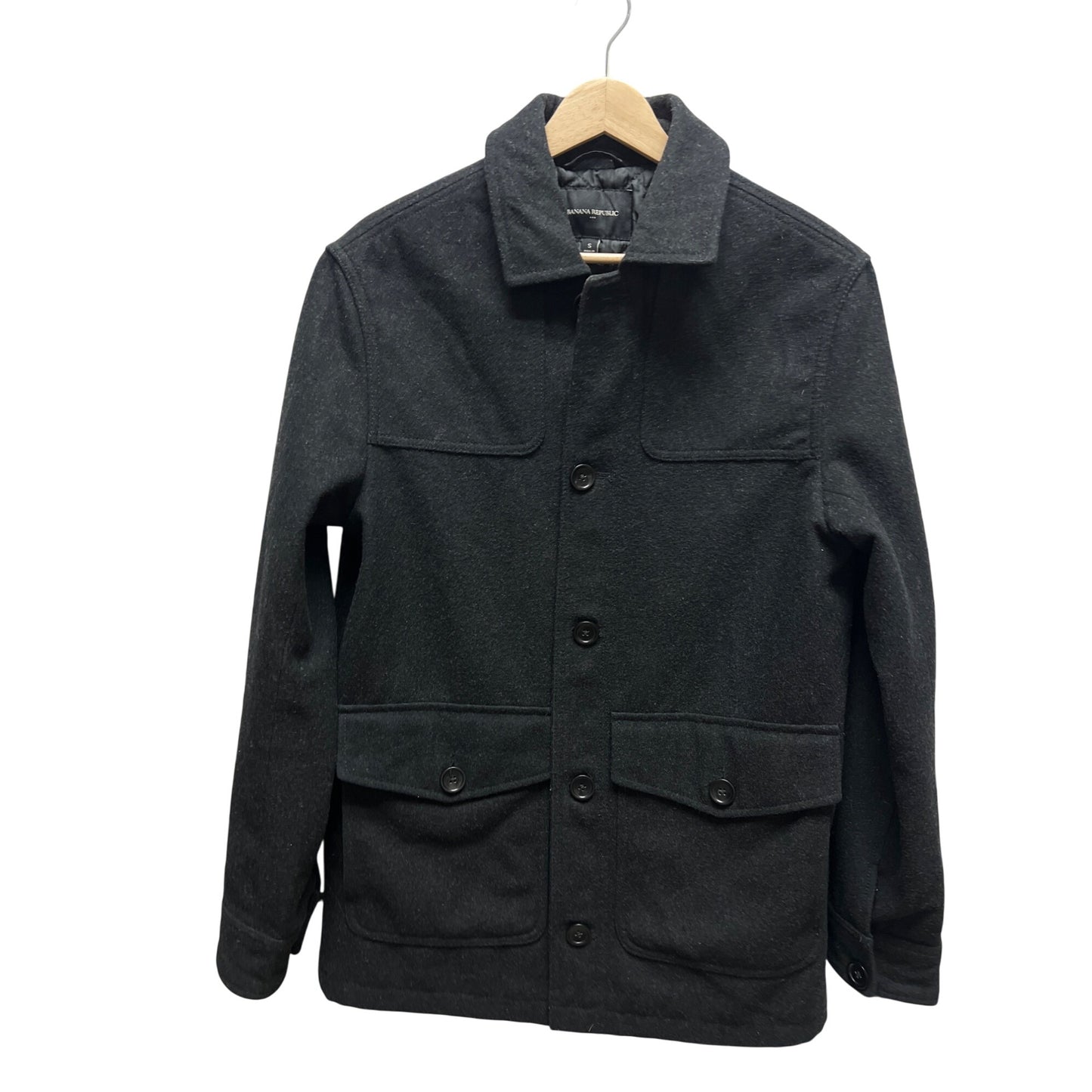 Banana Republic Mens Black Wool-Blend Button-Up Jacket With Pockets Size S