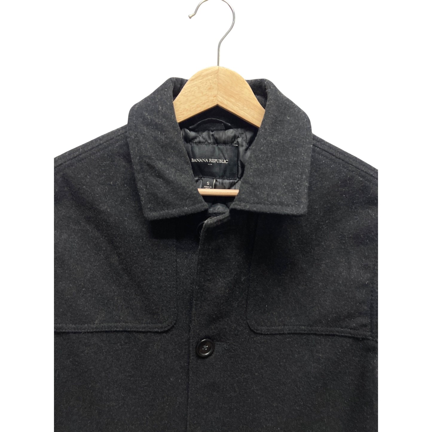 Banana Republic Mens Black Wool-Blend Button-Up Jacket With Pockets Size S