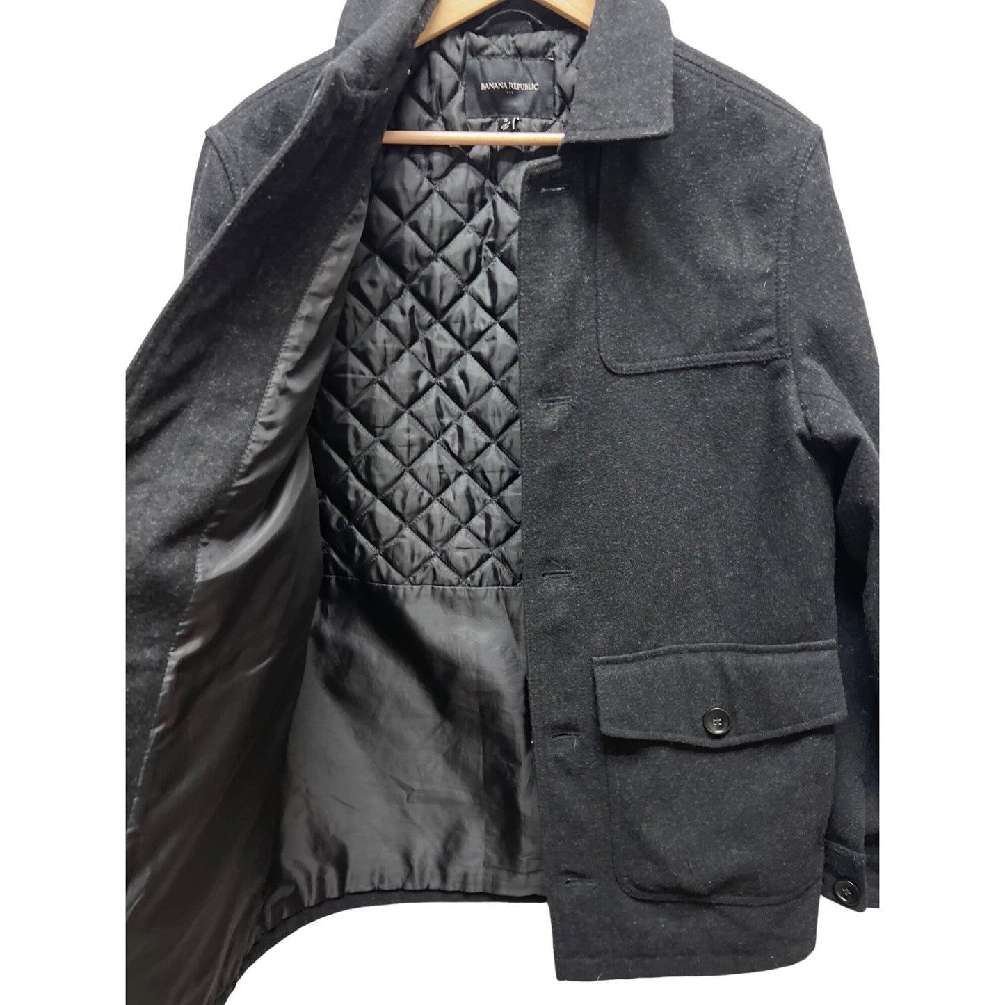 Banana Republic Mens Black Wool-Blend Button-Up Jacket With Pockets Size S