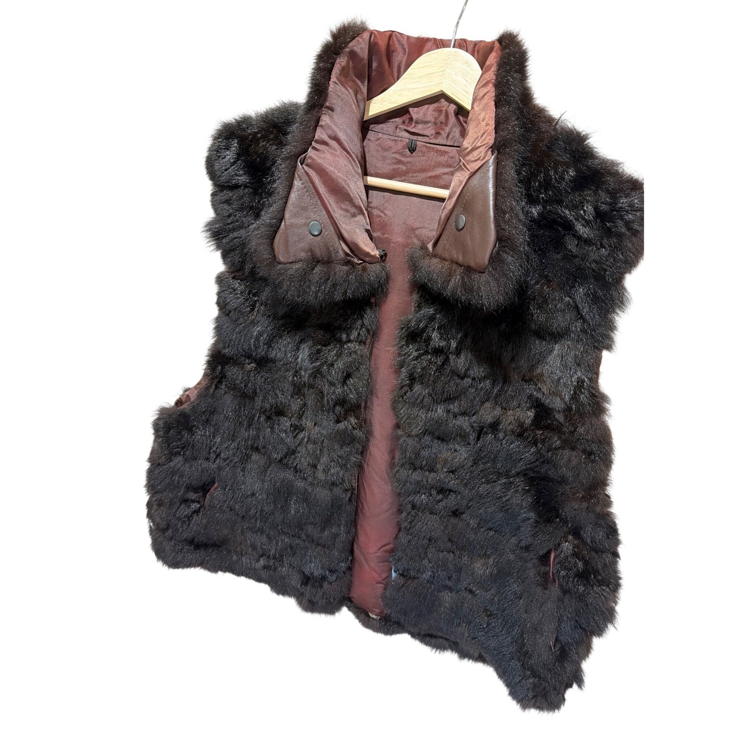 Andrew Marc Vintage Luxury Brown New Zealand Opossum Fur Vest Gilet With Satin Lining