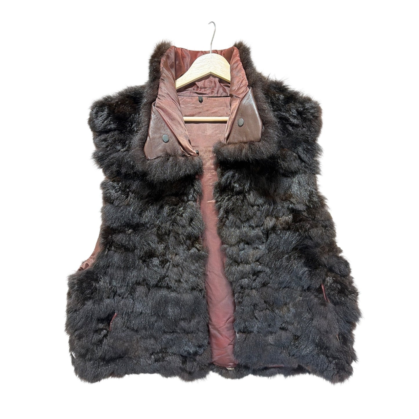 Andrew Marc Vintage Luxury Brown New Zealand Opossum Fur Vest Gilet With Satin Lining
