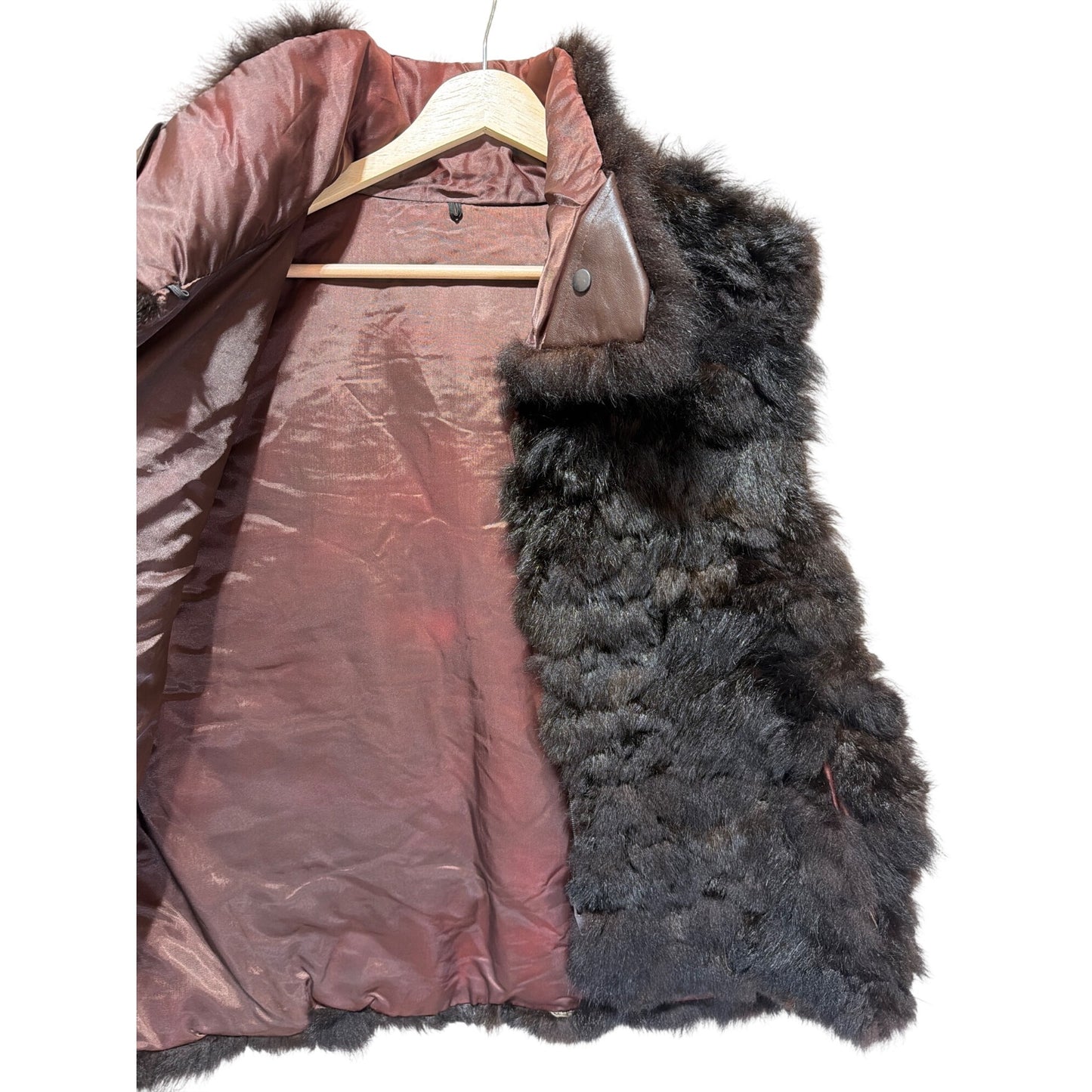 Andrew Marc Vintage Luxury Brown New Zealand Opossum Fur Vest Gilet With Satin Lining