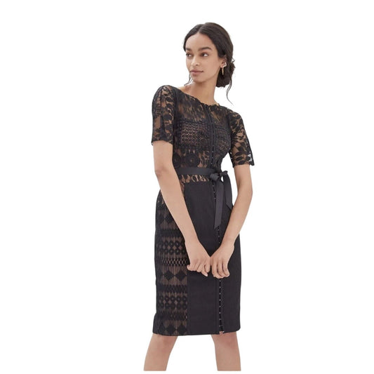 Beguile Byron Lars Anthropologie NWT Carissima Sheath Black Lace Overlay Pencil Dress