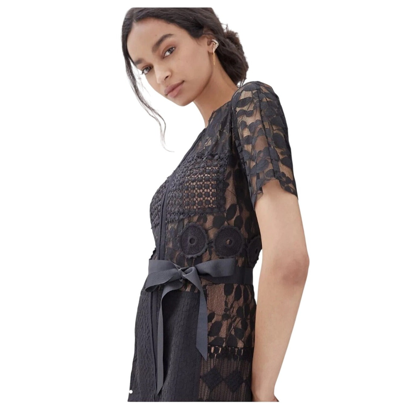 Beguile Byron Lars Anthropologie NWT Carissima Sheath Black Lace Overlay Pencil Dress