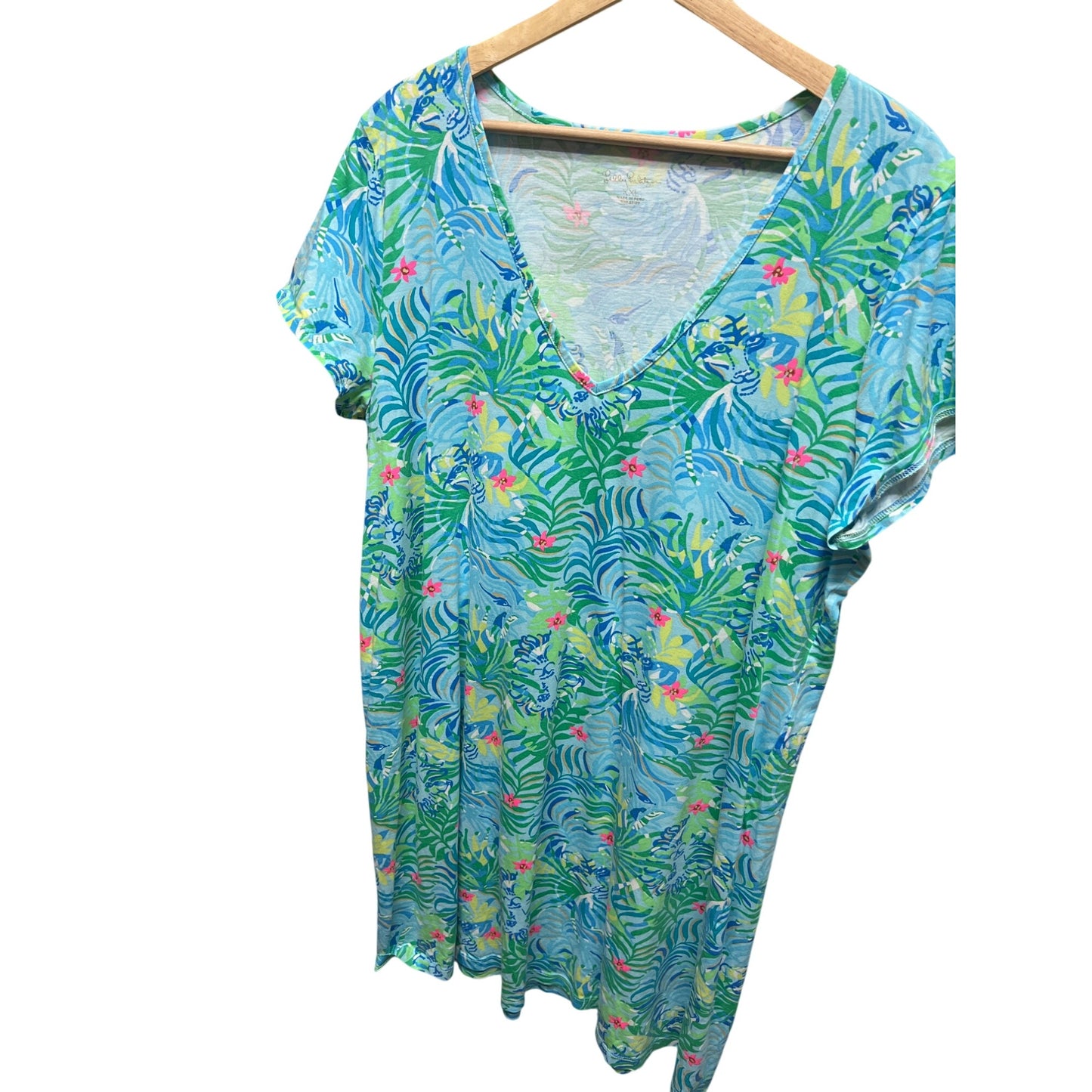 Lilly Pulitzer Green and Blue Floral Etta V-Neck Via Parigi Dress