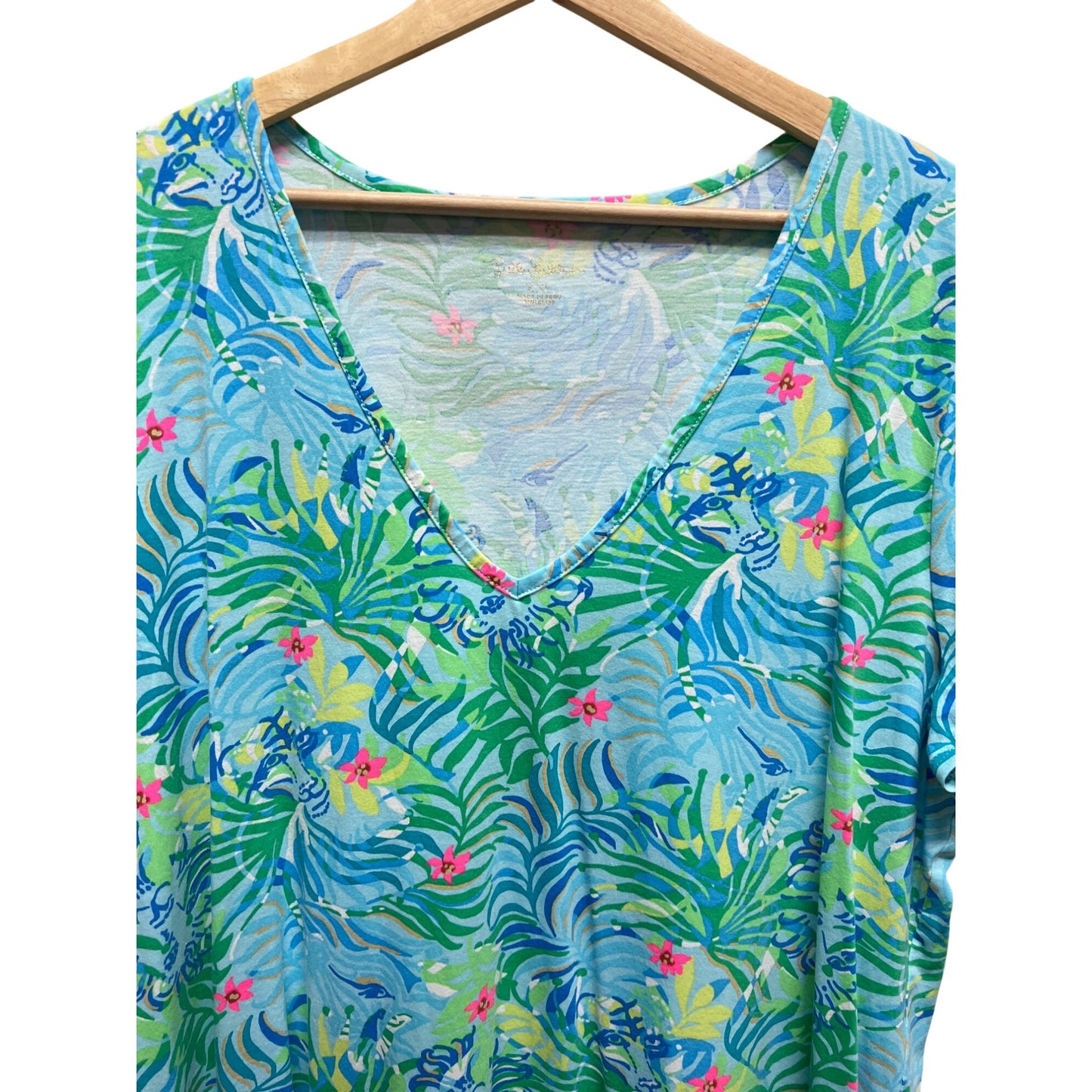 Lilly Pulitzer Green and Blue Floral Etta V-Neck Via Parigi Dress