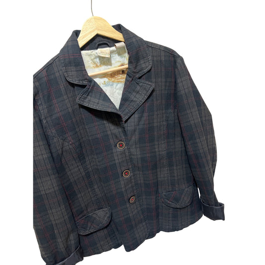 Natural Reflections Womens Plaid Button-Up Blazer Jacket With Pockets & Scenic Inner Lining Size M 100% Cotton