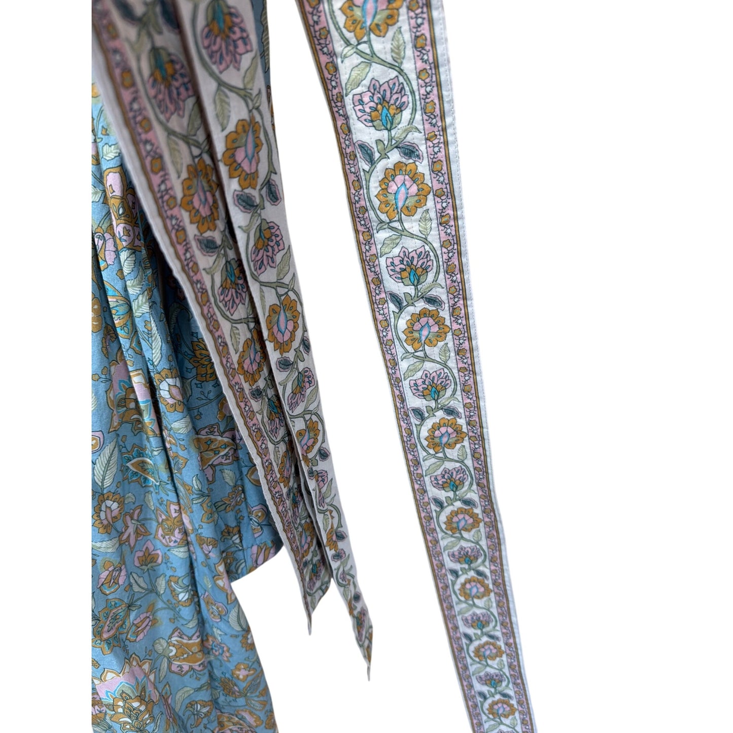 Bindu Clothing Blue Floral Grace Tunic Dress With Two Belts/Sash Long Sleeves 100% Cotton Size S
