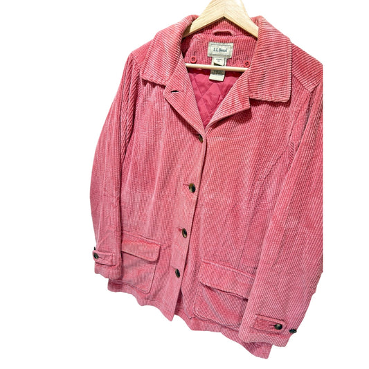LL Bean Womens Pink Quilted Corduroy Jacket M Button-Down Vintage Chore Barn Coat