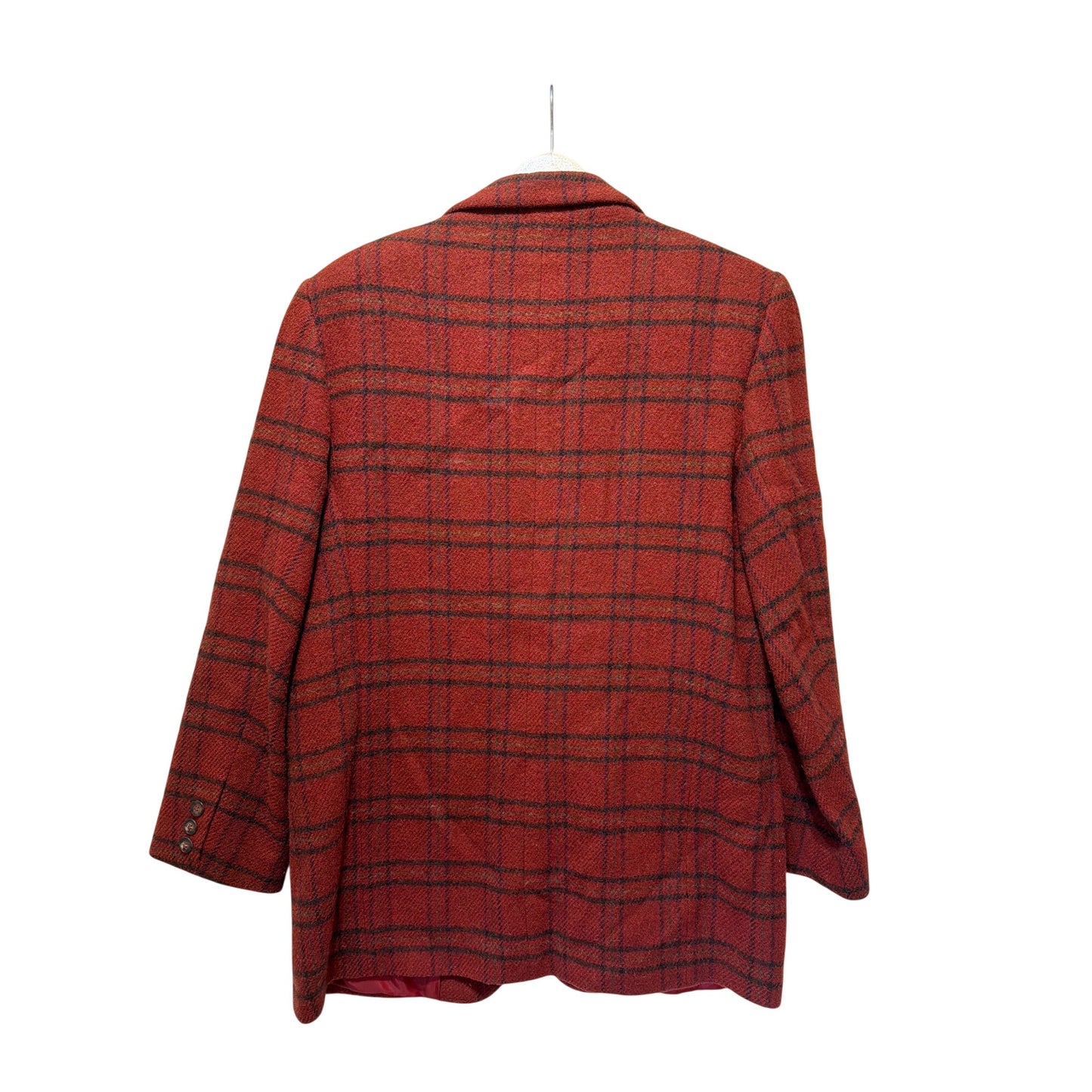 Eddie Bauer Vintage 90s Womens Rust Red Plaid Wool Boxy Cut Blazer Medium Fully Lined Single Button
