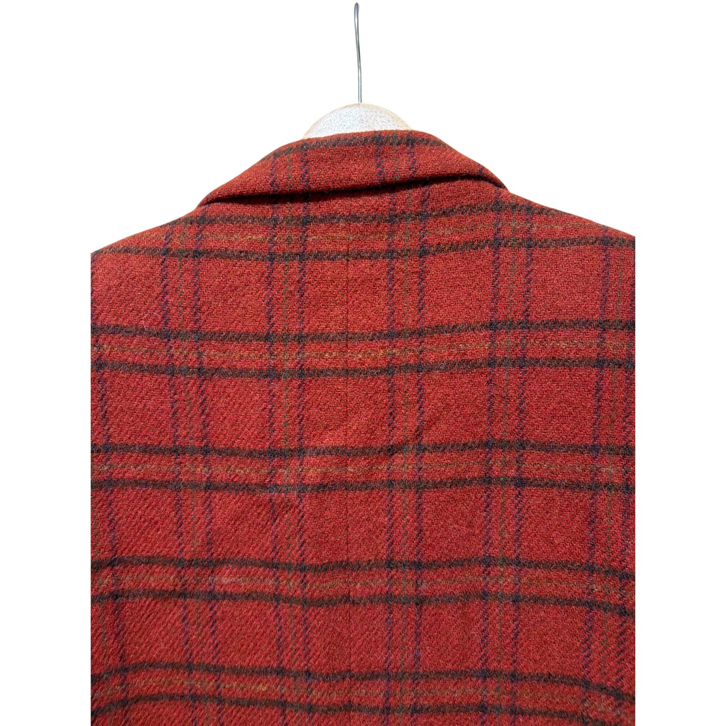 Eddie Bauer Vintage 90s Womens Rust Red Plaid Wool Boxy Cut Blazer Medium Fully Lined Single Button