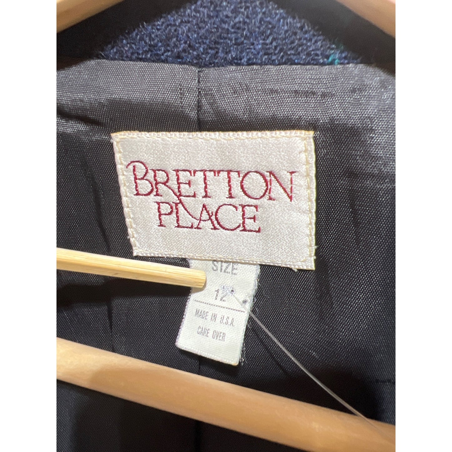 Bretton Place Vintage 80s Pure Wool Blazer Size 12 Navy Blue Plaid With Button Closure And Pockets