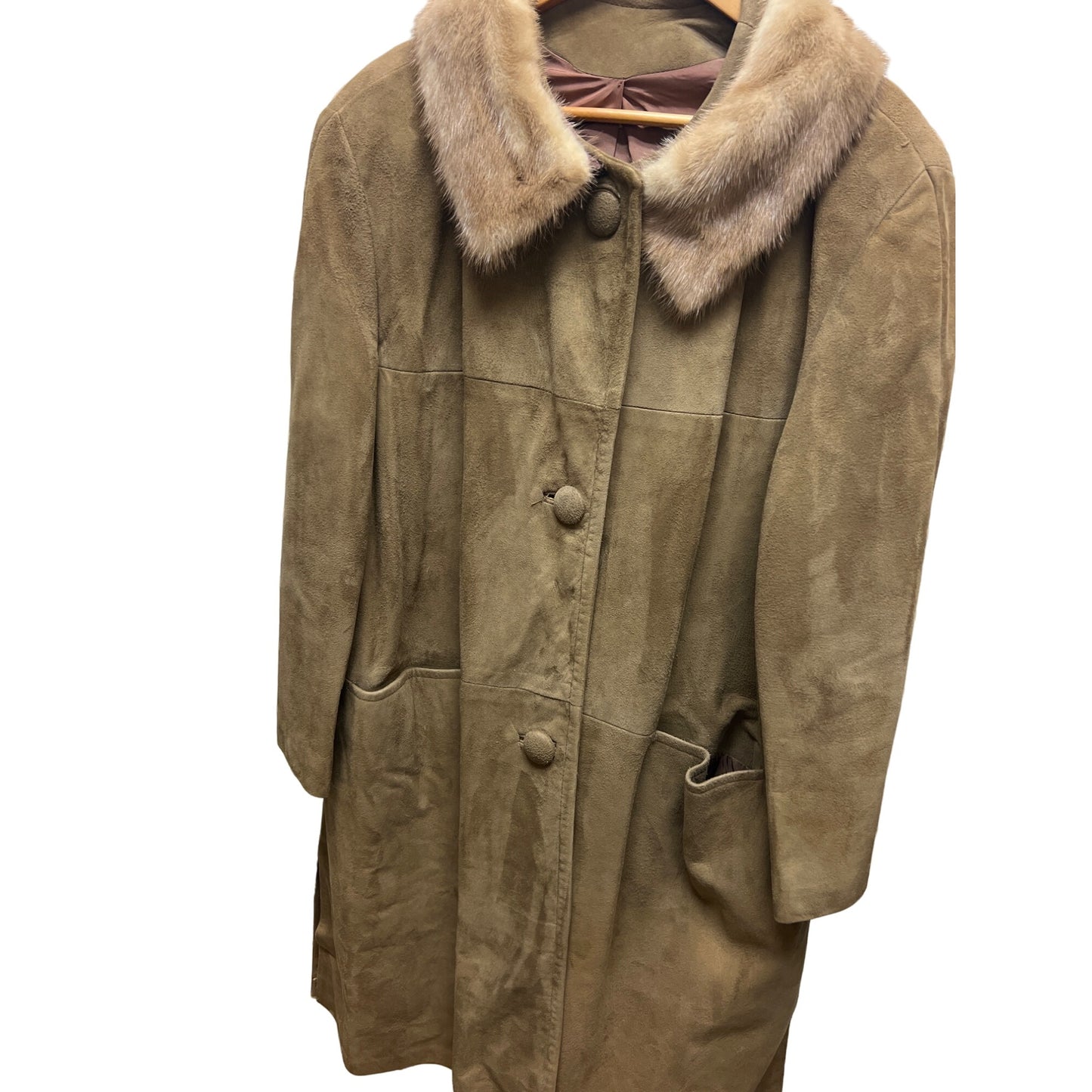 Vintage 60's Tan Suede Overcoat with Mink Fur Trim