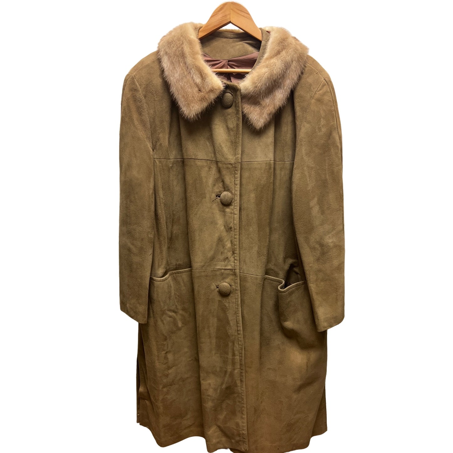 Vintage 60's Tan Suede Overcoat with Mink Fur Trim