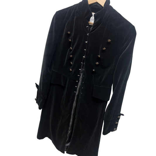Newport News Vintage Y2K Goth Long Black Velvet Sergeant Pepper Coat