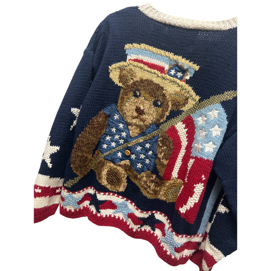 Eagle's Eye Collectibles Vintage 90's Patriotic Bear Cardigan Sweater