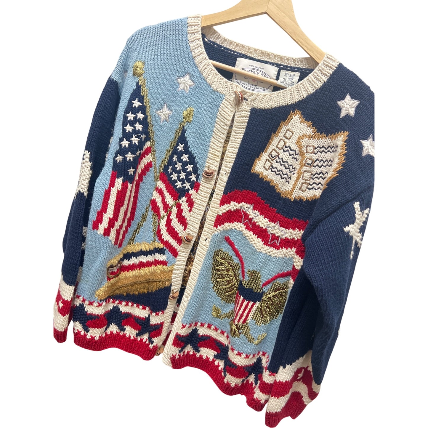 Eagle's Eye Collectibles Vintage 90's Patriotic Bear Cardigan Sweater