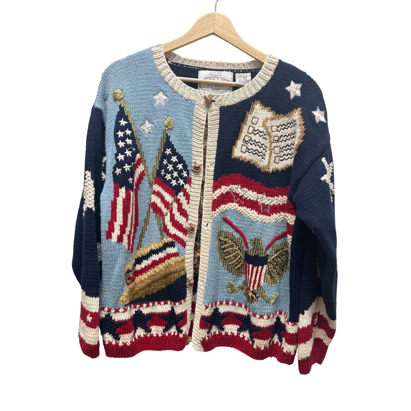 Eagle's Eye Collectibles Vintage 90's Patriotic Bear Cardigan Sweater