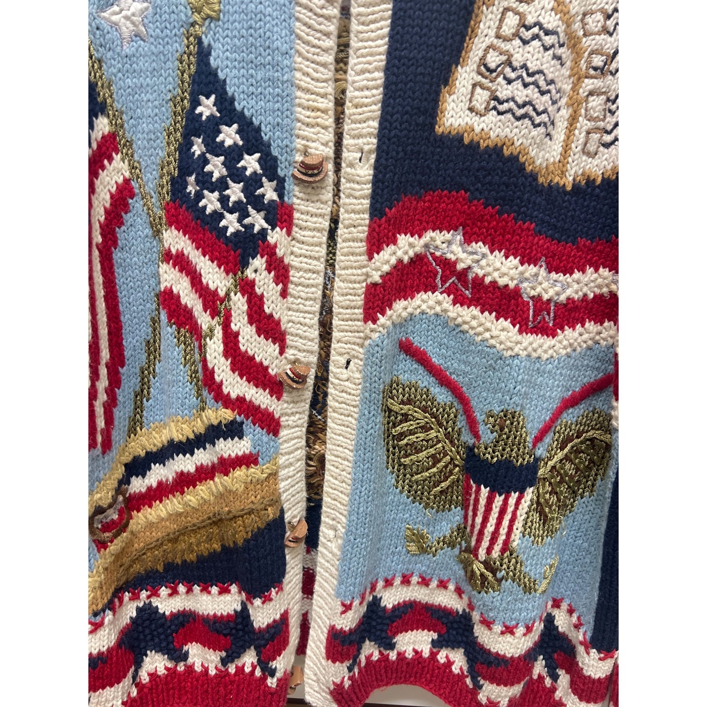 Eagle's Eye Collectibles Vintage 90's Patriotic Bear Cardigan Sweater