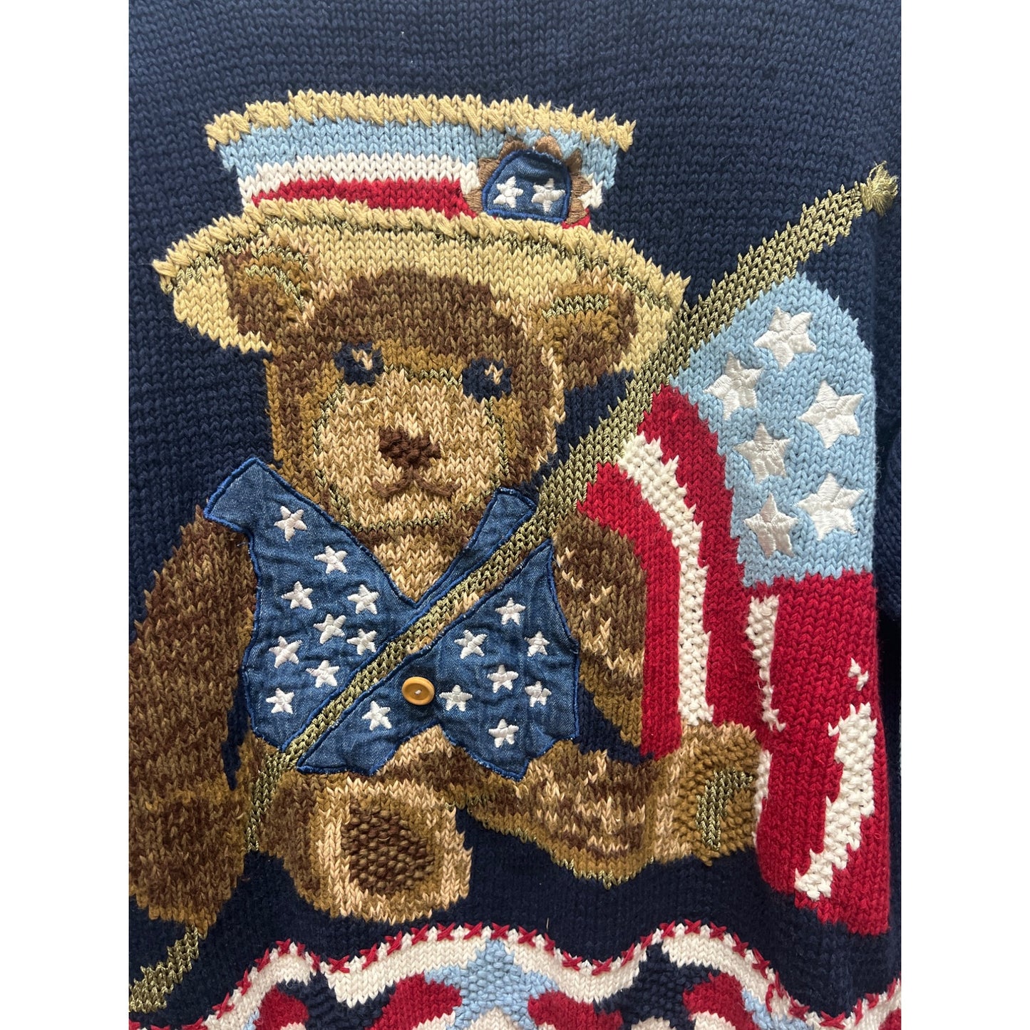 Eagle's Eye Collectibles Vintage 90's Patriotic Bear Cardigan Sweater