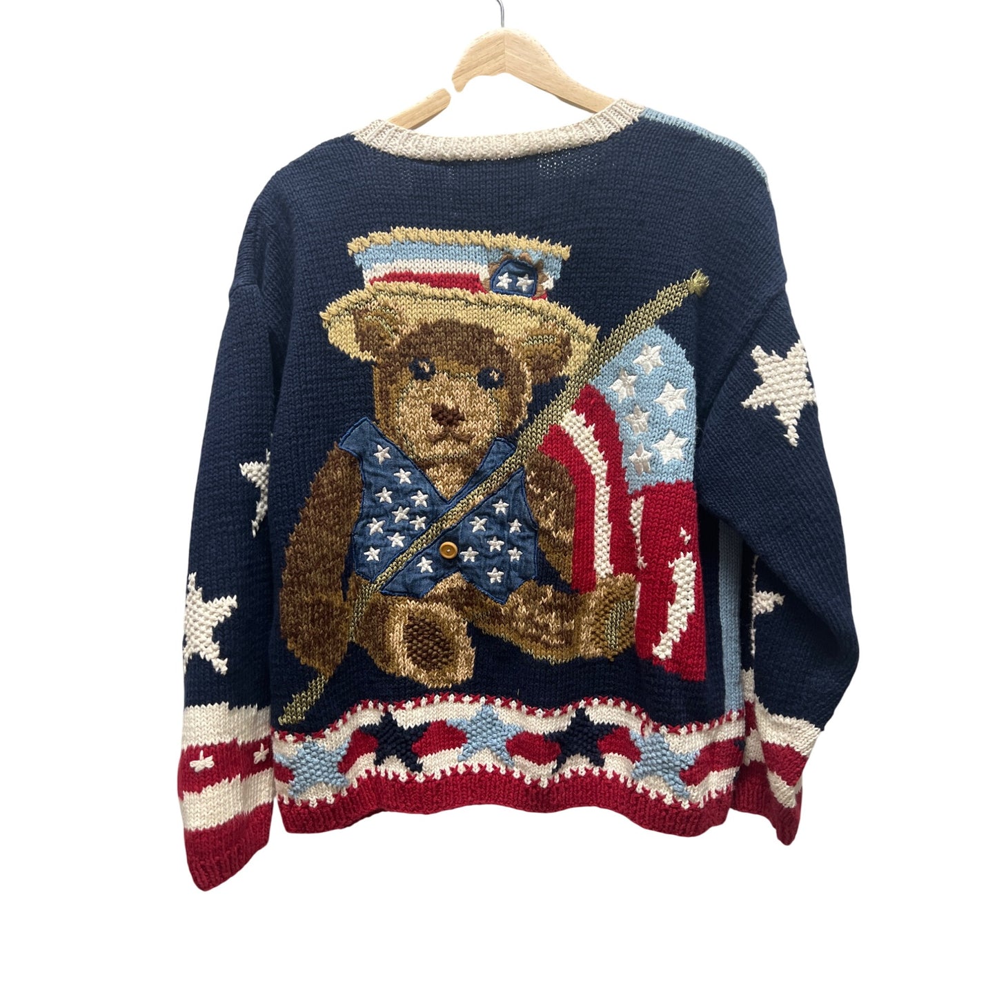 Eagle's Eye Collectibles Vintage 90's Patriotic Bear Cardigan Sweater