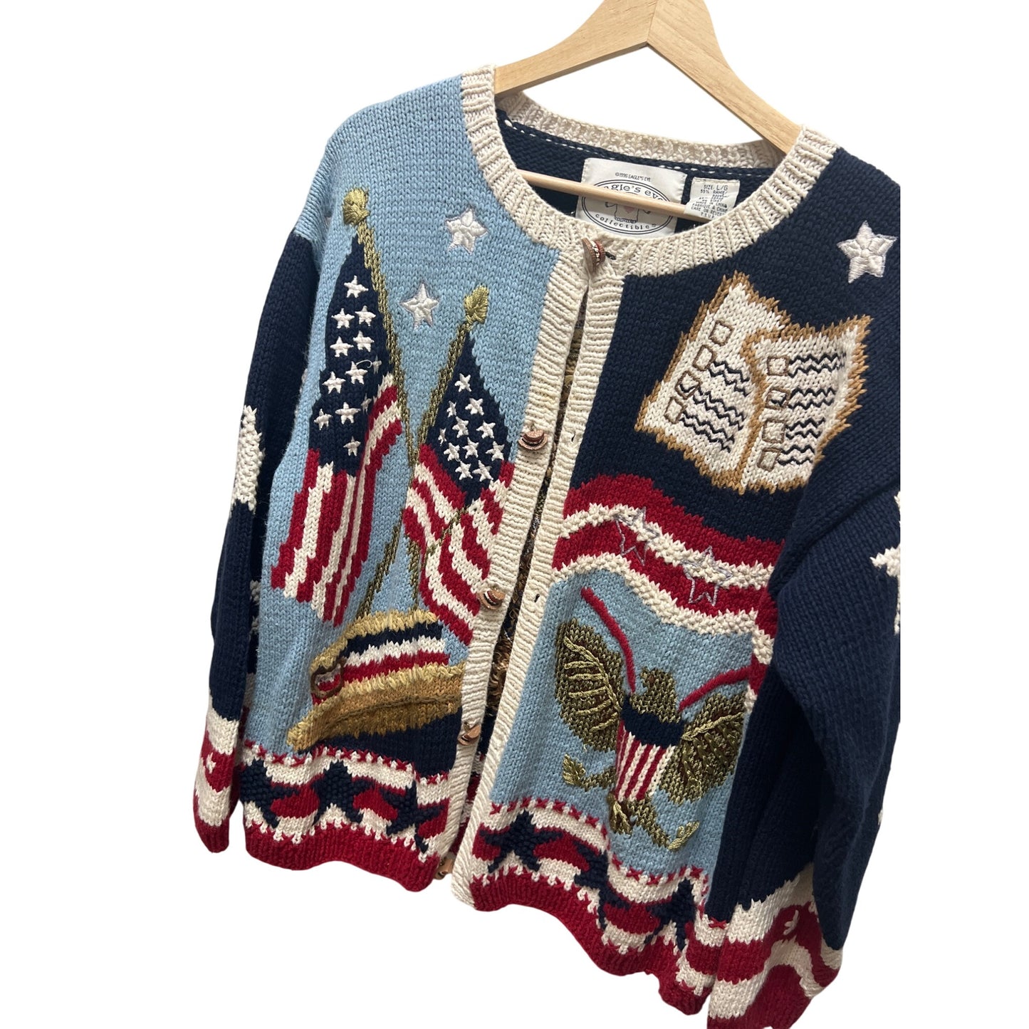 Eagle's Eye Collectibles Vintage 90's Patriotic Bear Cardigan Sweater