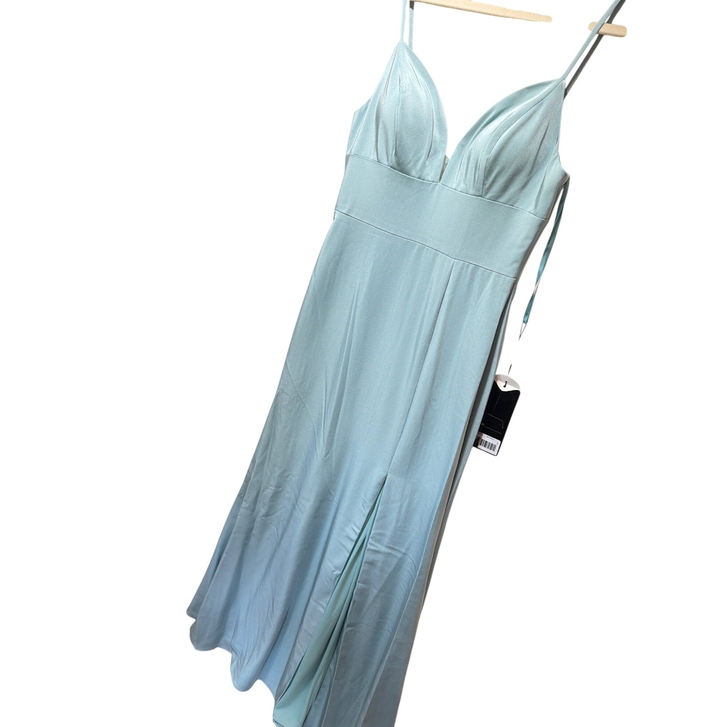 Cinderella Divine NWT Seafoam Blue Spaghetti Strap Formal Gown With Slit Size 8