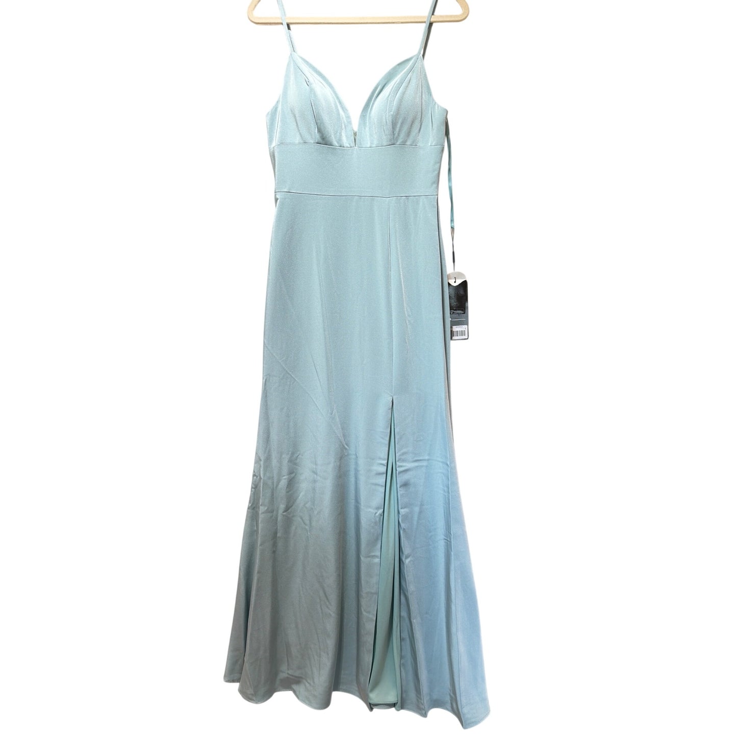 Cinderella Divine NWT Seafoam Blue Spaghetti Strap Formal Gown With Slit Size 8