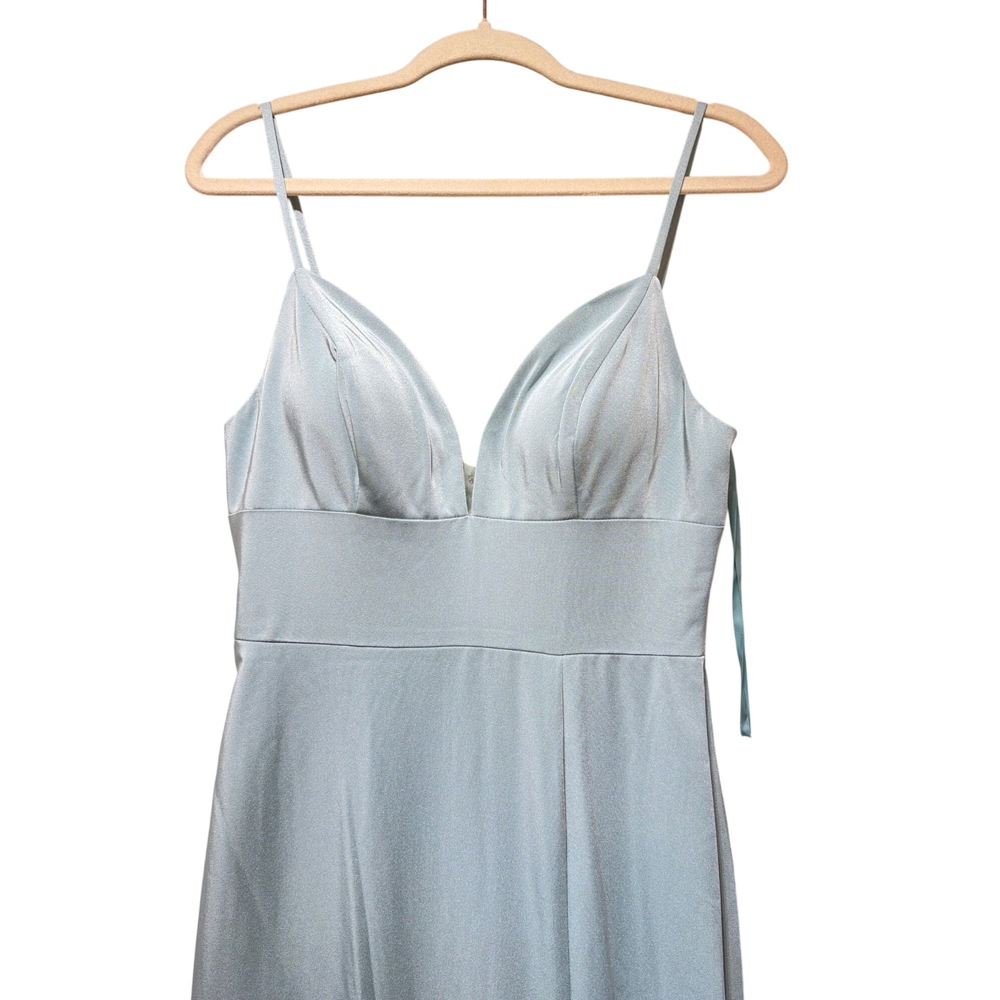 Cinderella Divine NWT Seafoam Blue Spaghetti Strap Formal Gown With Slit Size 8