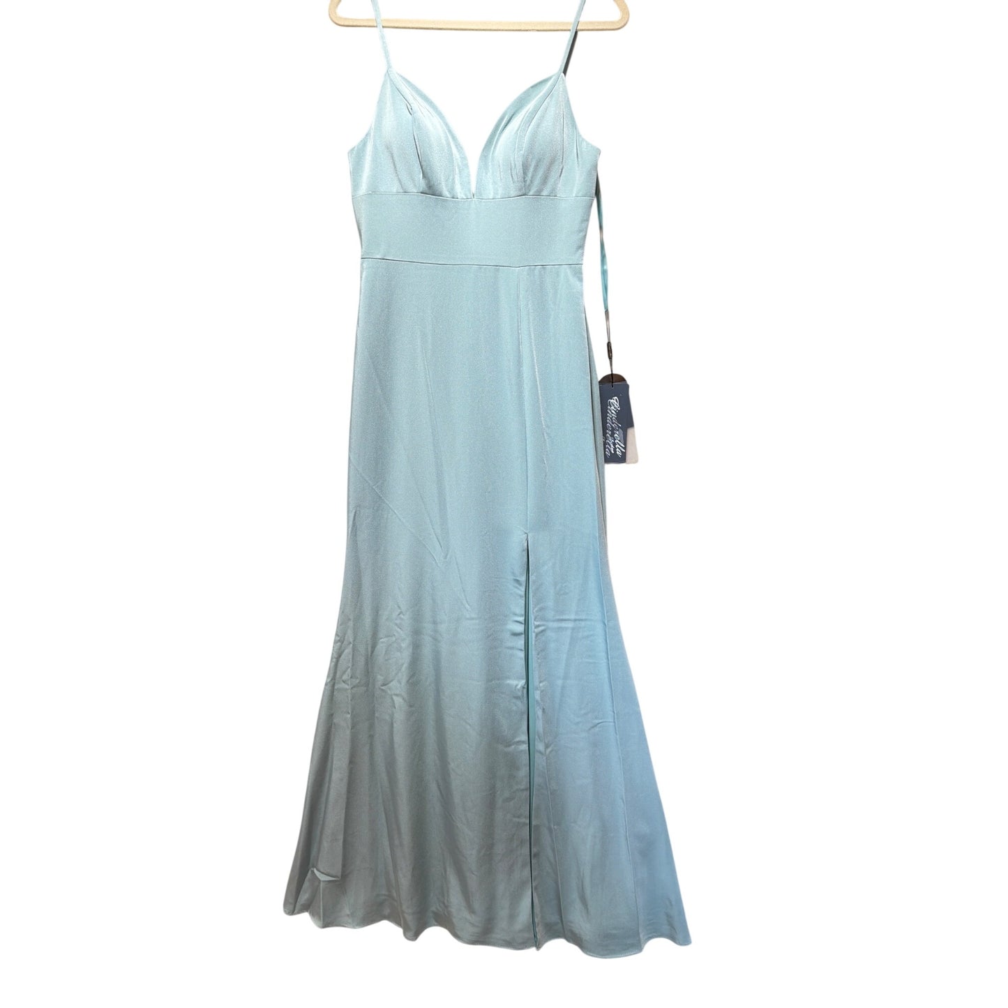 Cinderella Divine NWT Seafoam Blue Spaghetti Strap Formal Gown With Slit Size 8