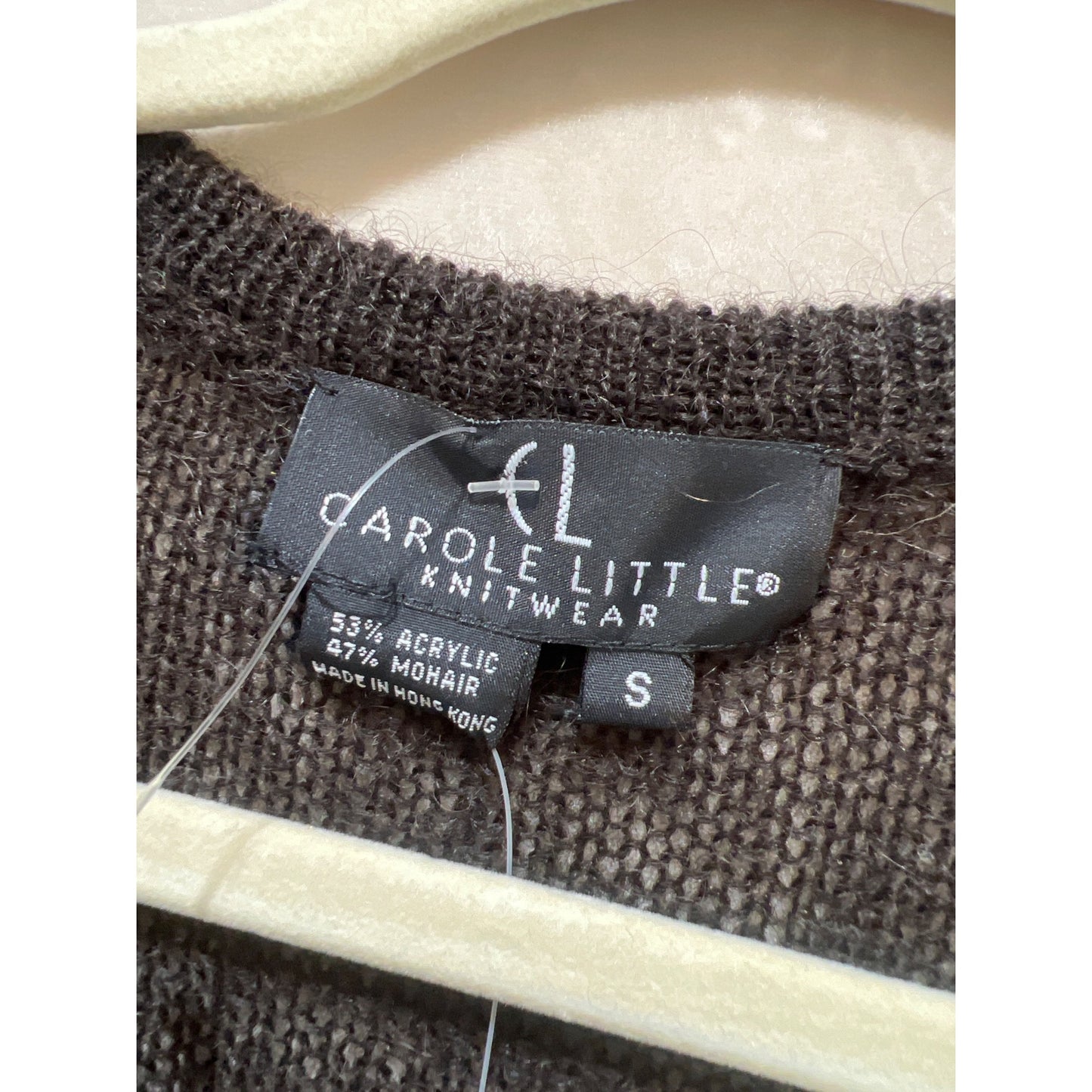 Carole Little Mohair Blend Cardigan S Brown Embroidered Button-Up Vintage 90s Knitwear
