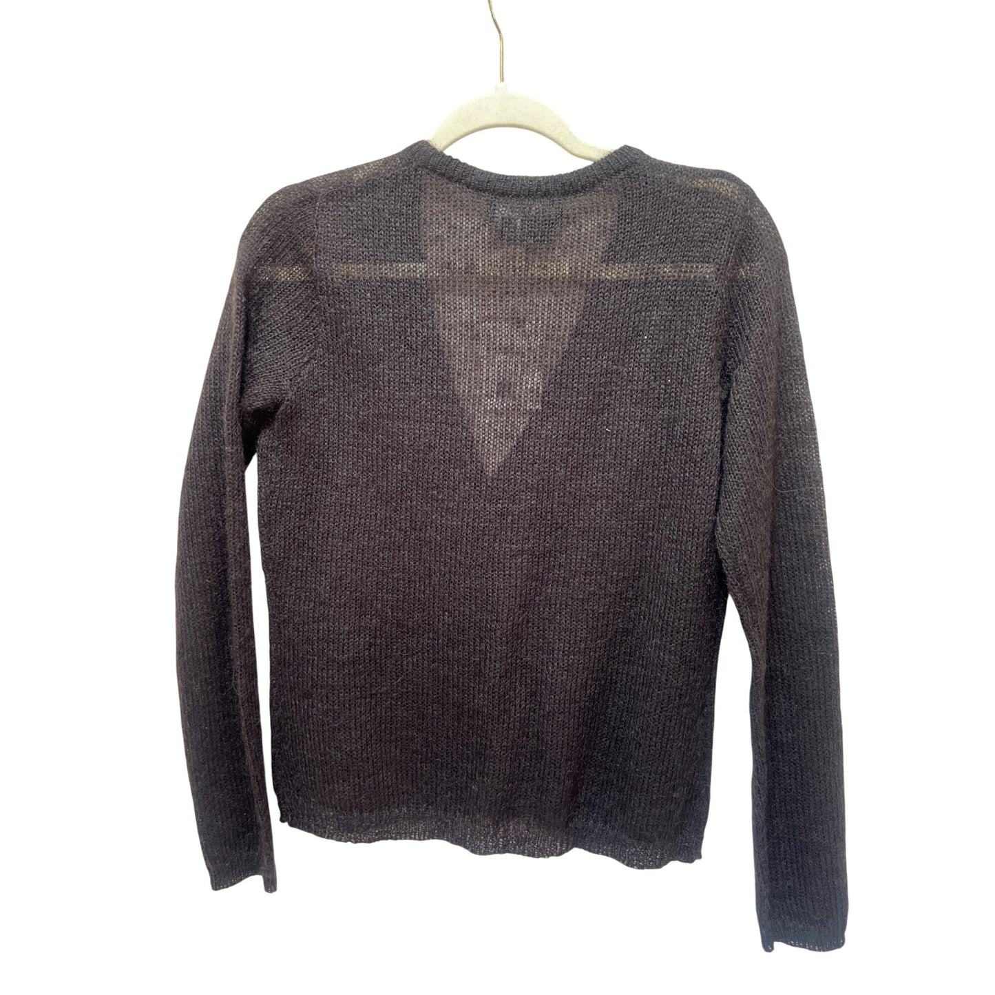 Carole Little Mohair Blend Cardigan S Brown Embroidered Button-Up Vintage 90s Knitwear